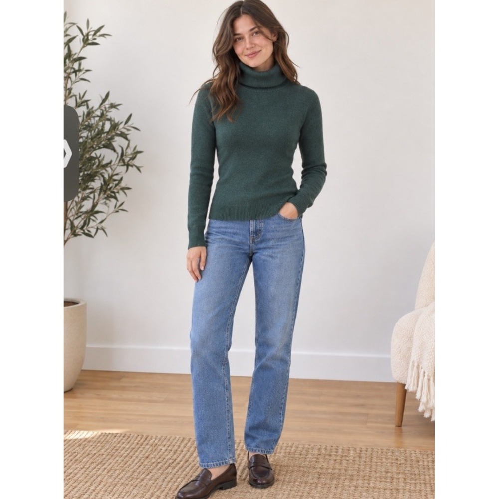 JH Collectibles Vintage Turtleneck Sweater M Green Lambswool Angora 80s 90s Rib